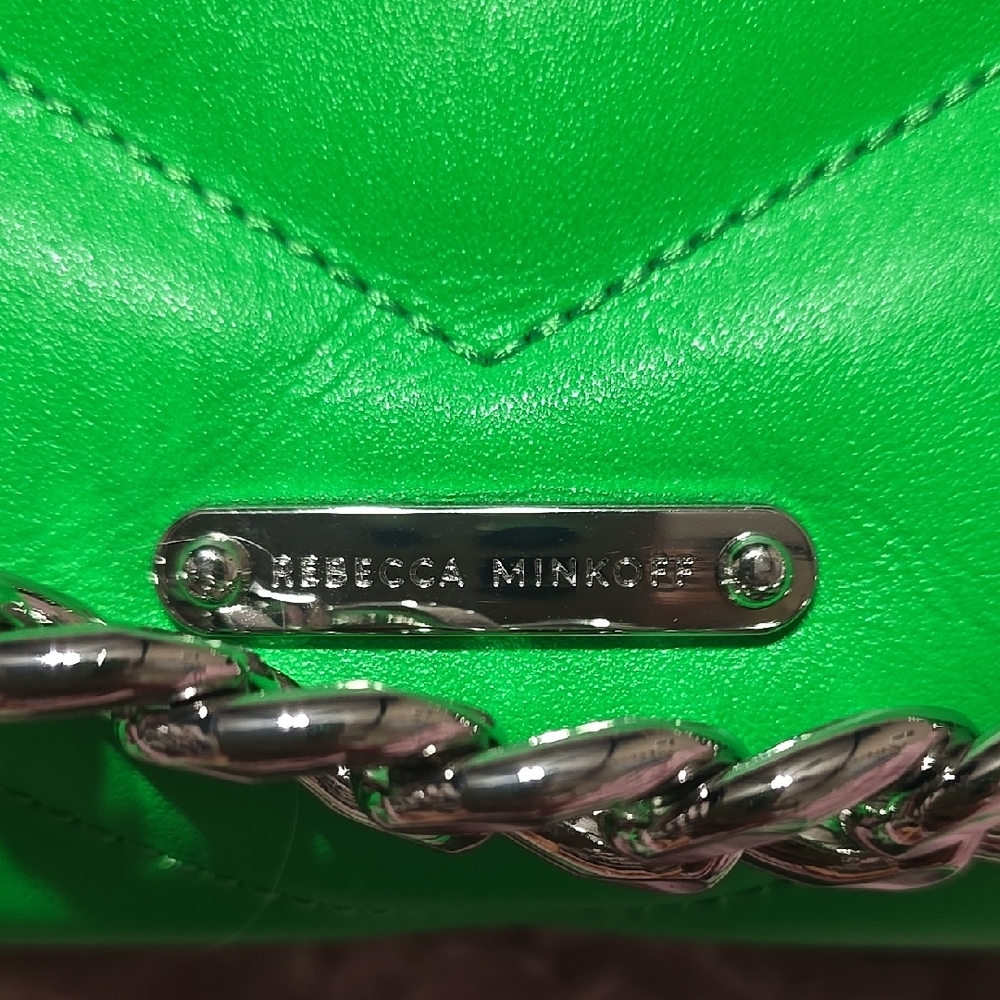 Rebecca Minkoff Neon Green Crossbody Bag with Silver Chain Detail - Picture 3 of 8